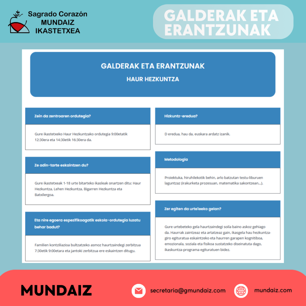 Haur Hezkuntzari Buruzko Galdera Ohikoenak Mundaiz Ikastetxean