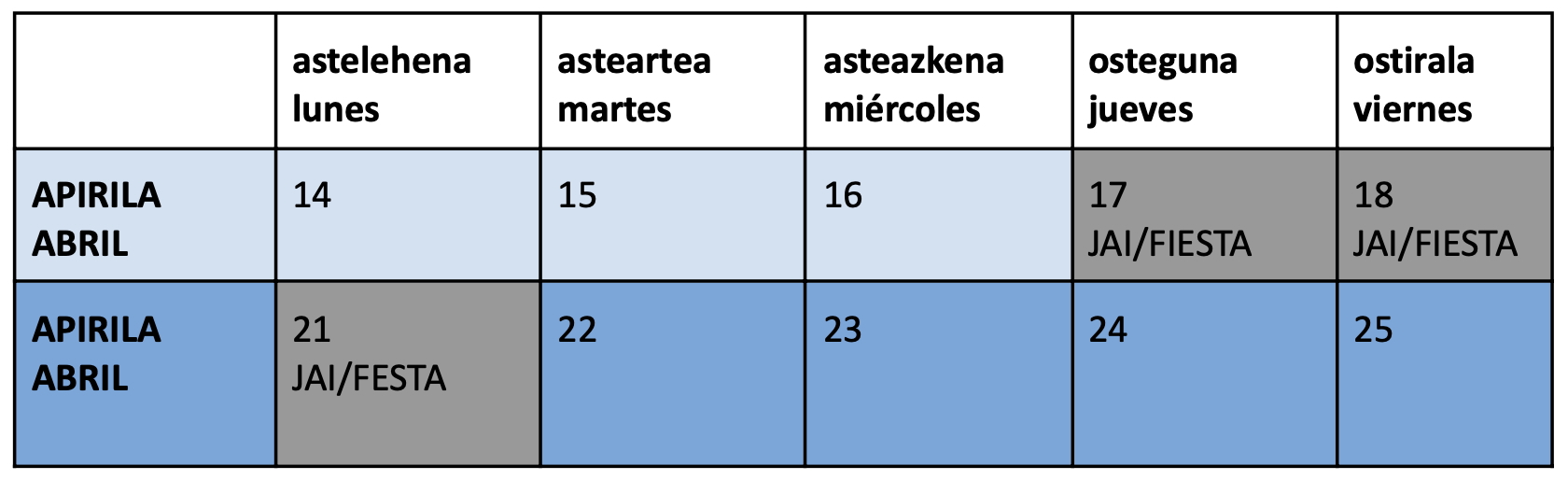 2025eko Egutegia